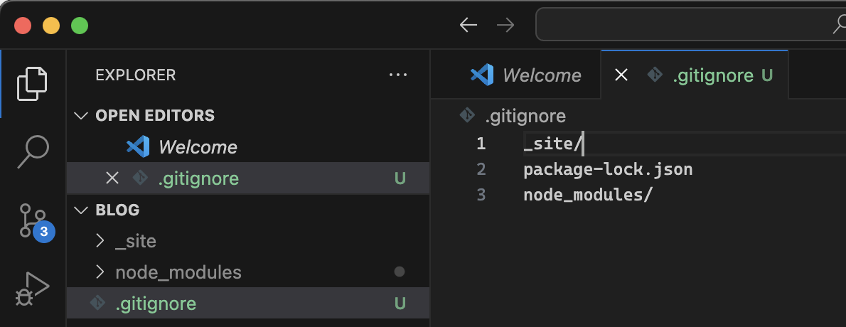 image showing the .gitignore file