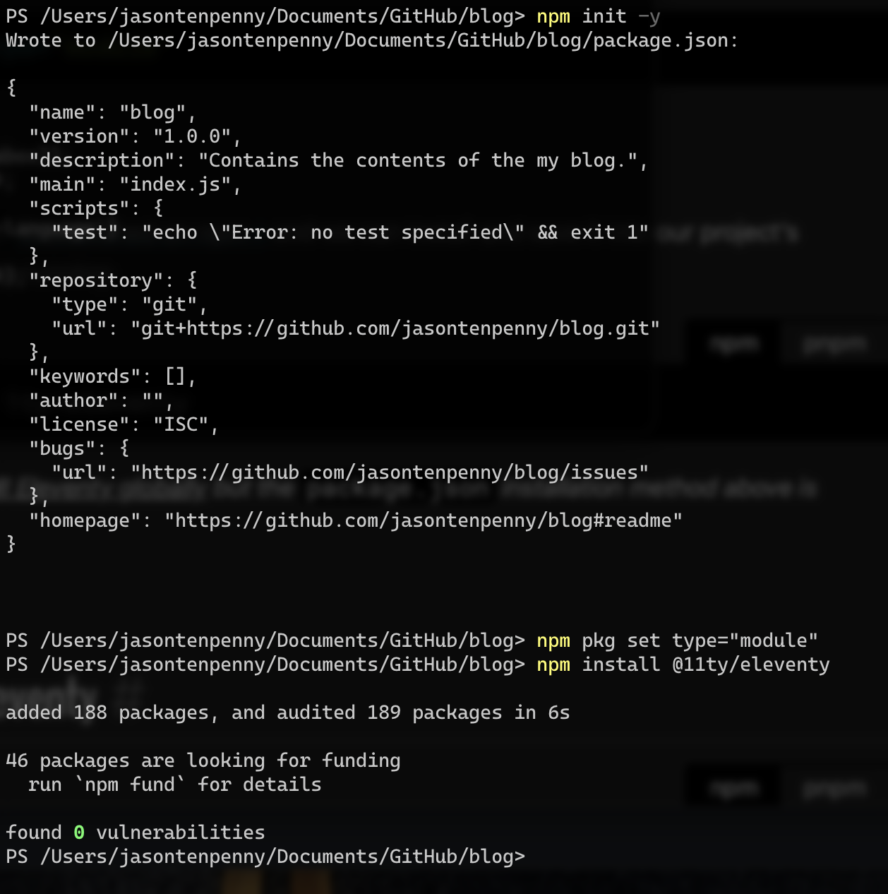 image showing the results of the commands above