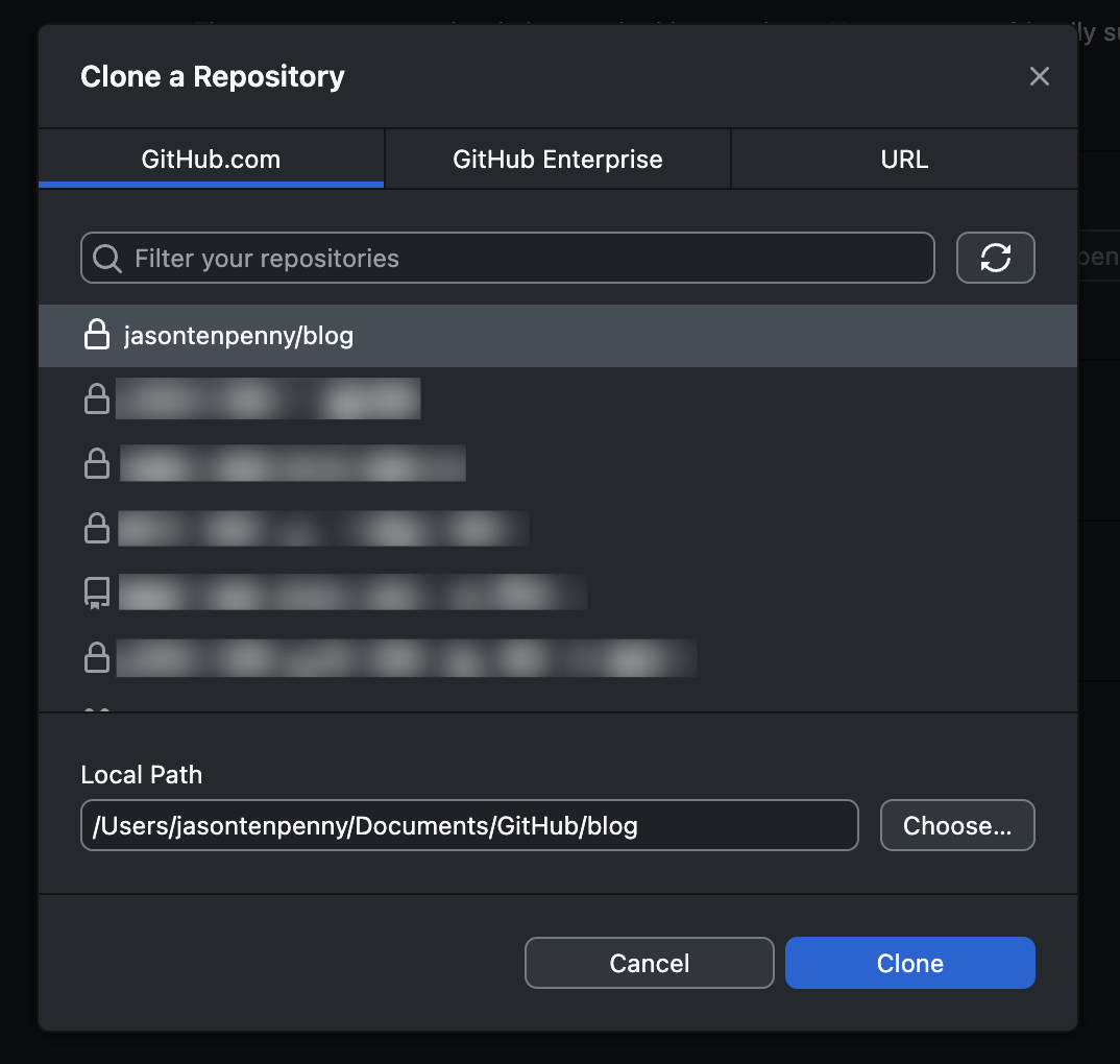 image showing GitHub Desktop cloning the new repository
