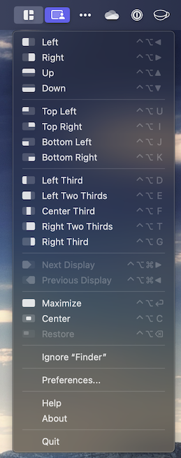 image showing the Magnet menu with many different layout options